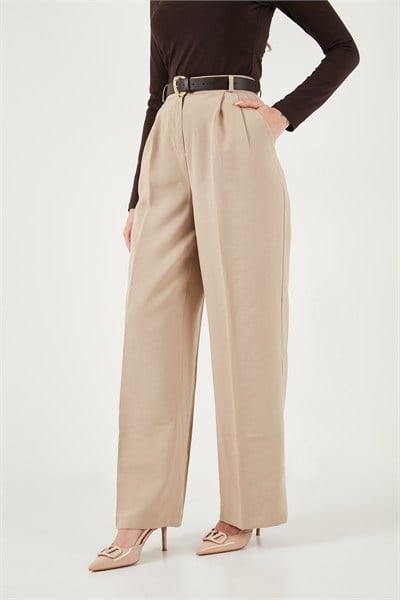 Regular Fit Yüksek Bel Düz Paça Kadın Pantolon 6923875 VİZON