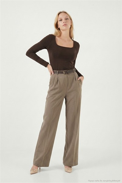 Regular Fit Yüksek Bel Düz Paça Kadın Pantolon 6923875 HAKİ