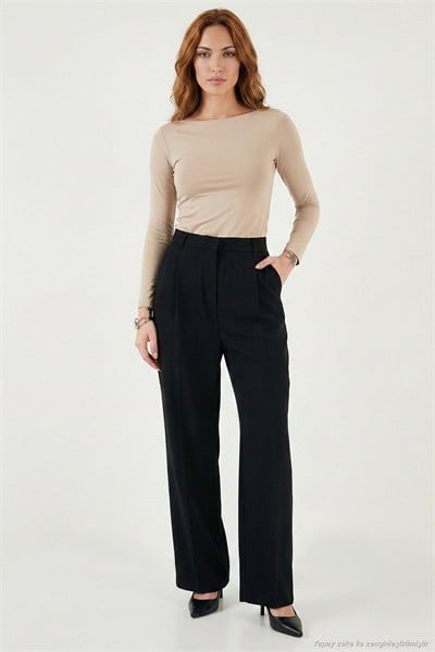 Regular Fit Yüksek Bel Düz Paça Kadın Pantolon 6923873 SİYAH