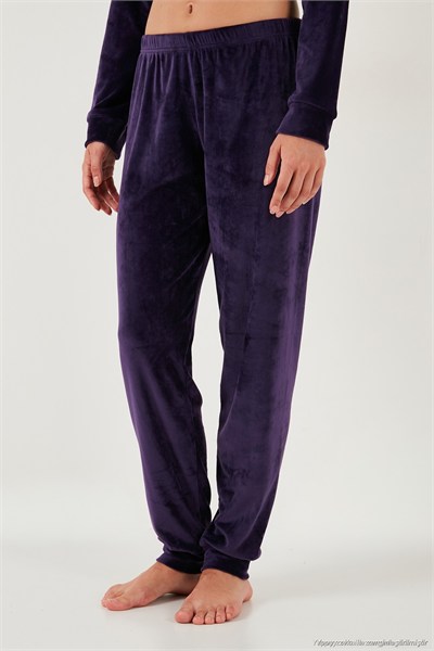 Regular Fit Yumuşak Dokulu Kadife Kadın Pijama Takımı 6094200W4 KOYU MOR