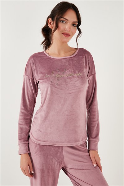 Regular Fit Yumuşak Dokulu Kadife Kadın Pijama Takımı 6094200W4 PUDRA