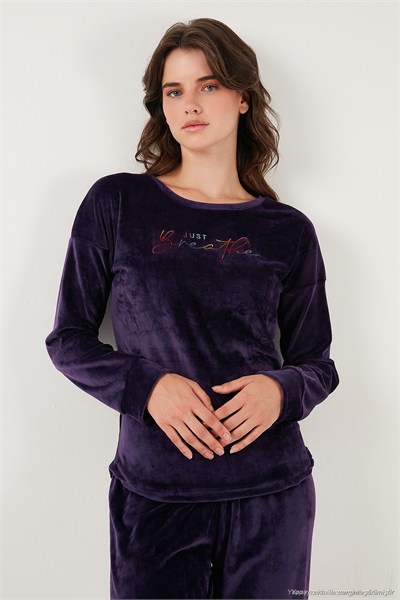 Regular Fit Yumuşak Dokulu Kadife Kadın Pijama Takımı 6094200W4 KOYU MOR