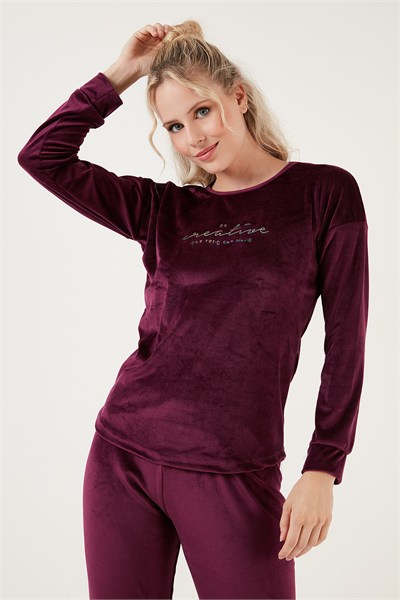 Regular Fit Yumuşak Dokulu Kadife Kadın Pijama Takımı 6094200W4 MOR