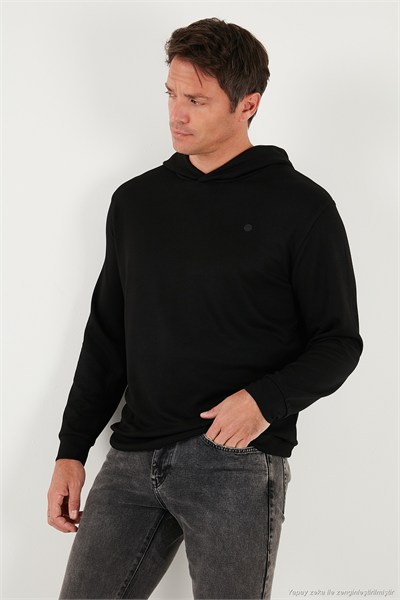 Relaxed Fit Kapüşonlu Yumuşak Dokulu Erkek Sweat 5901063 SİYAH