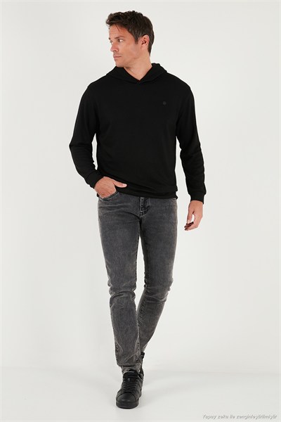 Relaxed Fit Kapüşonlu Yumuşak Dokulu Erkek Sweat 5901063 SİYAH