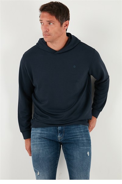 Relaxed Fit Kapüşonlu Yumuşak Dokulu Erkek Sweat 5901063 LACİVERT