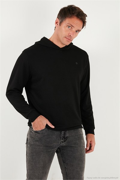 Relaxed Fit Kapüşonlu Yumuşak Dokulu Erkek Sweat 5901063 SİYAH
