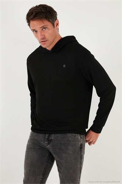 Relaxed Fit Kapüşonlu Yumuşak Dokulu Erkek Sweat 5901063 SİYAH
