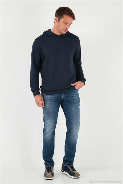 Relaxed Fit Kapüşonlu Yumuşak Dokulu Erkek Sweat 5901063 LACİVERT