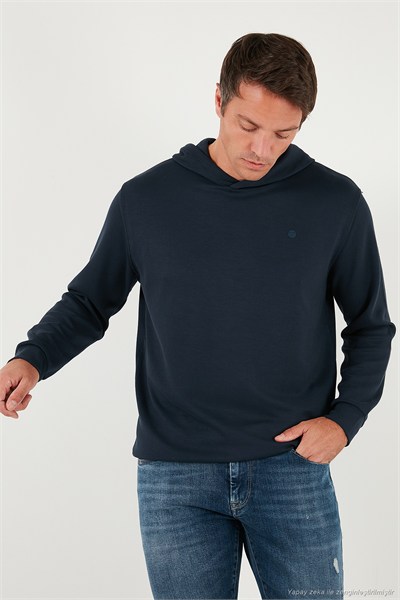 Relaxed Fit Kapüşonlu Yumuşak Dokulu Erkek Sweat 5901063 LACİVERT