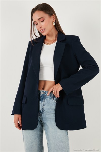 Relaxed Fit Mono Yaka Cepli Blazer Kadın Ceket 611BC00132 LACİVERT