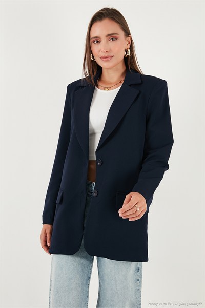 Relaxed Fit Mono Yaka Cepli Blazer Kadın Ceket 611BC00132 LACİVERT