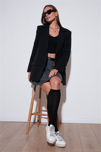 Relaxed Fit Mono Yaka Cepli Blazer Kadın Ceket 611BC00132 SİYAH