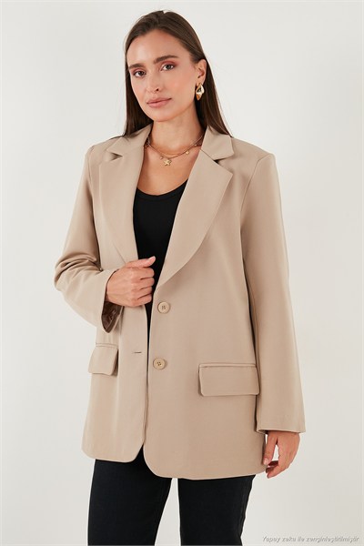 Relaxed Fit Mono Yaka Cepli Blazer Kadın Ceket 611BC00132 VİZON
