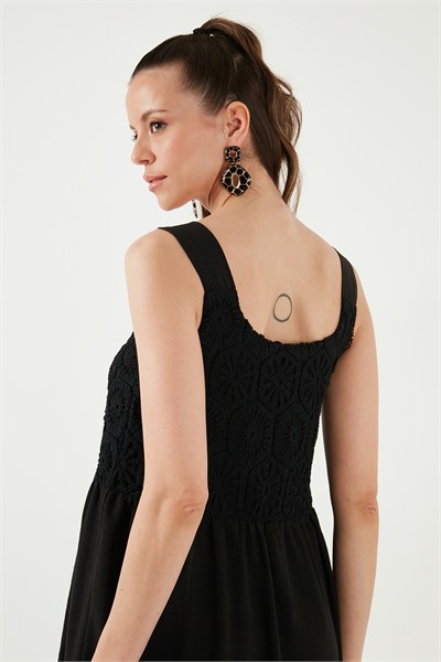 Relaxed Fit Volanlı Uzun Kadın Elbise 611EL010 SİYAH
