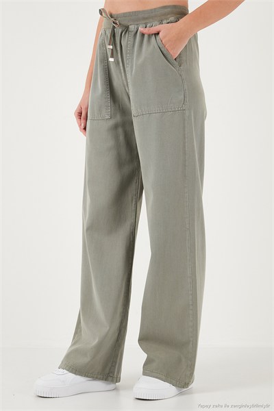 Relaxed Fit Yüksek Bel Bol Paça Kadın Pantolon 668YP5040 HAKİ