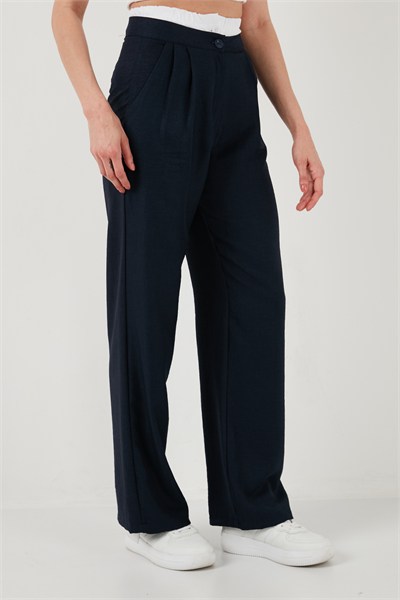 Relaxed Fit Yüksek Bel Bol Paça Kadın Pantolon 673P1012 LACİVERT
