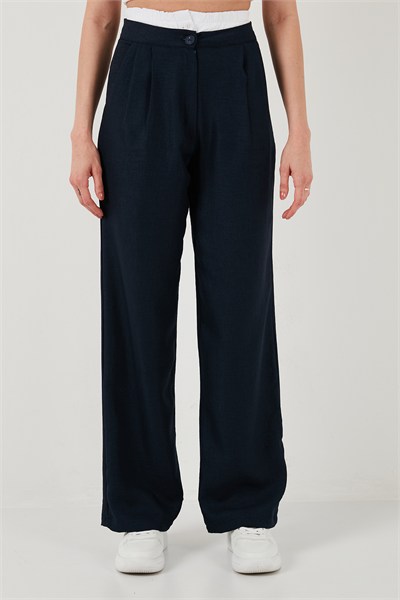 Relaxed Fit Yüksek Bel Bol Paça Kadın Pantolon 673P1012 LACİVERT