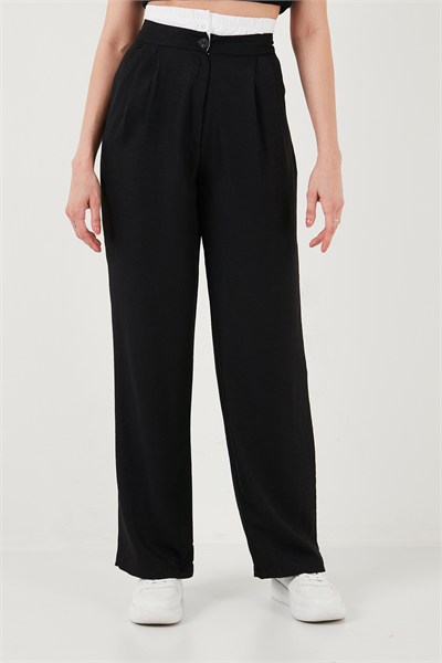 Relaxed Fit Yüksek Bel Bol Paça Kadın Pantolon 673P1012 SİYAH