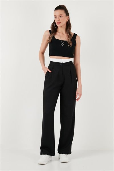 Relaxed Fit Yüksek Bel Bol Paça Kadın Pantolon 673P1012 SİYAH