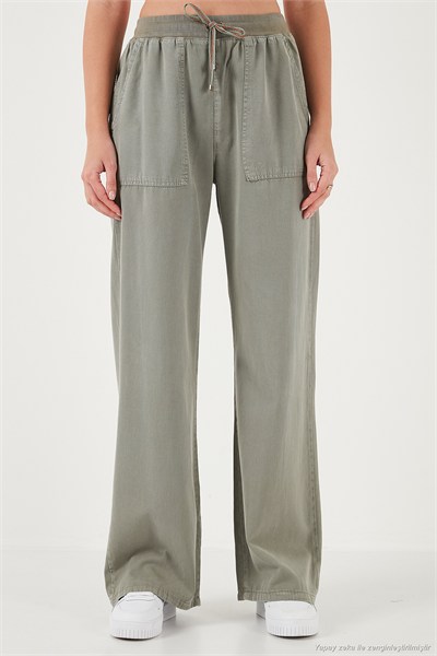 Relaxed Fit Yüksek Bel Bol Paça Kadın Pantolon 668YP5040 HAKİ