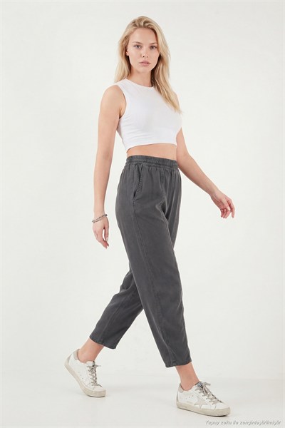 Relaxed Fit Yüksek Bel Daralan Paça Kadın Pantolon 668YP5456 ANTRASİT