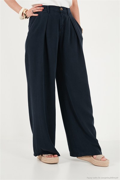 Relaxed Fit Yüksek Bel Geniş Paça Kadın Pantolon 668YP5515 LACİVERT