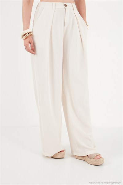 Relaxed Fit Yüksek Bel Geniş Paça Kadın Pantolon 668YP5515 TAŞ