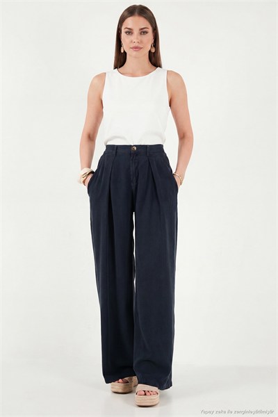 Relaxed Fit Yüksek Bel Geniş Paça Kadın Pantolon 668YP5515 LACİVERT