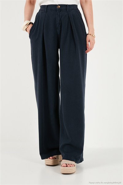 Relaxed Fit Yüksek Bel Geniş Paça Kadın Pantolon 668YP5515 LACİVERT