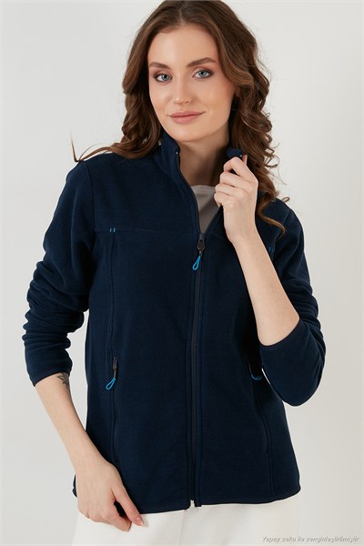 Slim Fit Anti-Pilling Tüylenme Yapmayan Fermuarlı Cepli Hırka 2 li Paket Kadın Polar 5907002S2 KIRMIZI-LACİVERT