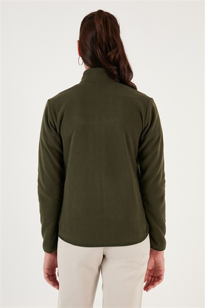 Slim Fit Anti-Pilling Tüylenme Yapmayan Fermuarlı Cepli  Hırka Kadın Polar 5907002 HAKİ