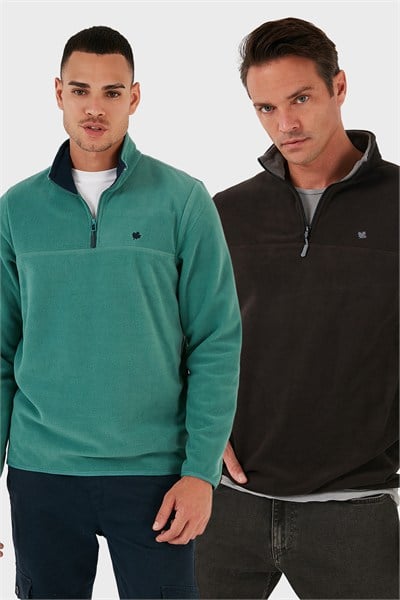 Slim Fit Anti-Pilling Tüylenme Yapmayan Şardonlu Soğuk Geçirmez  2li Paket Erkek Polar 5906001S2 Antrasit-Benetton