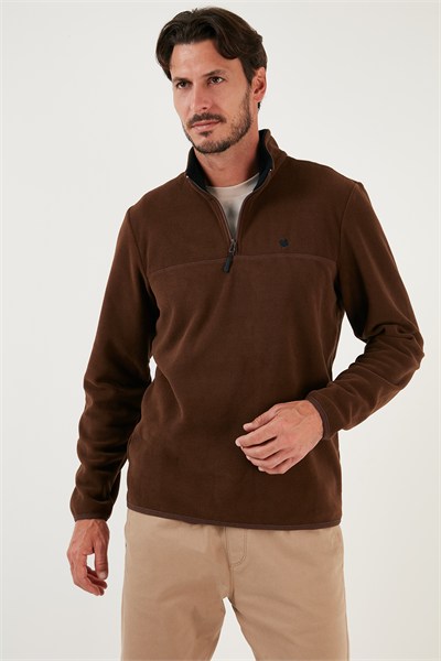 Slim Fit Anti-Pilling Tüylenme Yapmayan Bato Yaka Soğuk Geçirmez Şardonlu Erkek Polar 5906001 KAHVE