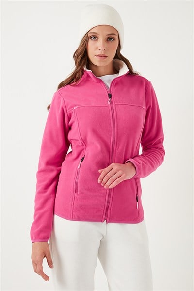 Slim Fit Anti-Pilling Tüylenme Yapmayan Fermuarlı Cepli  Hırka Kadın Polar 5907002 PEMBE