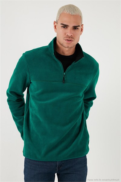 Slim Fit Anti-Pilling Tüylenme Yapmayan Bato Yaka Soğuk Geçirmez Şardonlu Erkek Polar 5906001 Yeşil-Yeşil
