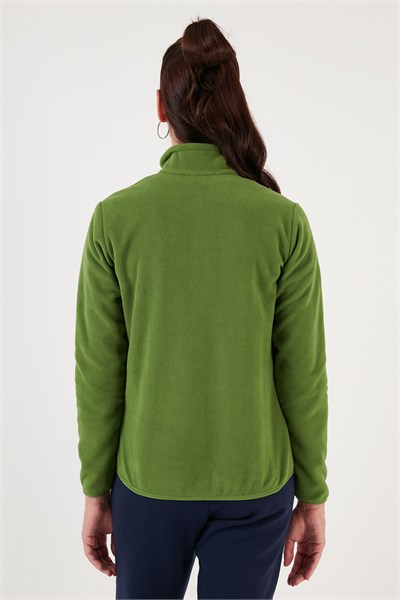 Slim Fit Anti-Pilling Tüylenme Yapmayan Fermuarlı Cepli  Hırka Kadın Polar 5907002 FISTIK YEŞİL