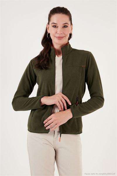Slim Fit Anti-Pilling Tüylenme Yapmayan Fermuarlı Cepli Hırka 2 li Paket Kadın Polar 5907002S2 Ekru-Haki