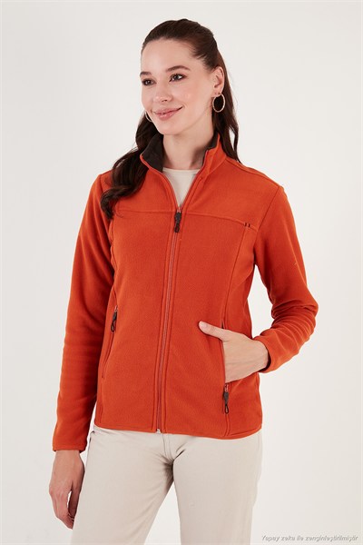 Slim Fit Anti-Pilling Tüylenme Yapmayan Fermuarlı Cepli Hırka 2 li Paket Kadın Polar 5907002S2 Mor-Oranj