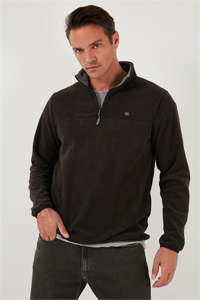 Slim Fit Anti-Pilling Tüylenme Yapmayan Bato Yaka Soğuk Geçirmez Şardonlu Erkek Polar 5906001 ANTRASİT