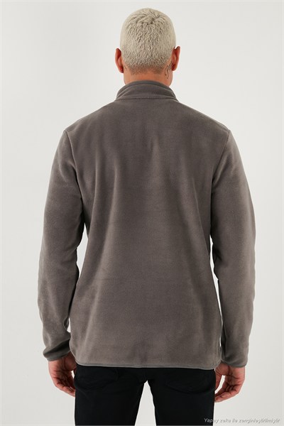 Slim Fit Anti-Pilling Tüylenme Yapmayan Bato Yaka Soğuk Geçirmez Şardonlu Erkek Polar 5906001 Antrasit-Antrasit