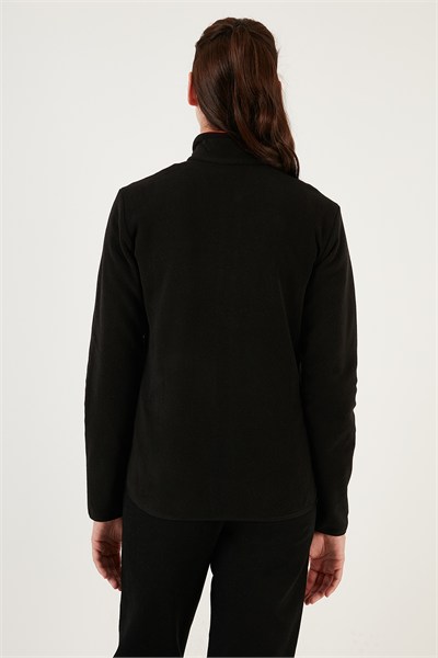 Slim Fit Anti-Pilling Tüylenme Yapmayan Fermuarlı Cepli  Hırka Kadın Polar 5907002 SİYAH