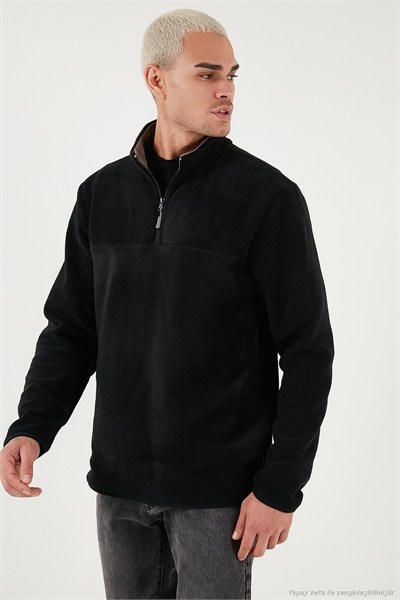 Slim Fit Anti-Pilling Tüylenme Yapmayan Bato Yaka Soğuk Geçirmez Şardonlu Erkek Polar 5906001 SİYAH-SİYAH