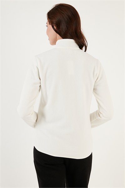 Slim Fit Anti-Pilling Tüylenme Yapmayan Fermuarlı Cepli  Hırka Kadın Polar 5907002 EKRU