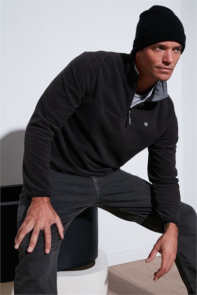 Slim Fit Anti-Pilling Tüylenme Yapmayan Bato Yaka Soğuk Geçirmez Şardonlu Erkek Polar 5906001 ANTRASİT