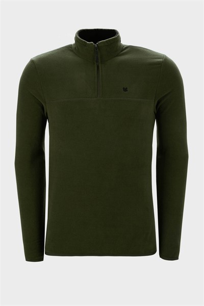 Slim Fit Anti-Pilling Tüylenme Yapmayan Bato Yaka Soğuk Geçirmez Şardonlu Erkek Polar 5906001 HAKİ