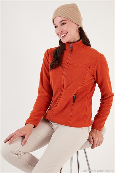 Slim Fit Anti-Pilling Tüylenme Yapmayan Fermuarlı Cepli Hırka 2 li Paket Kadın Polar 5907002S2 LACİVERT-ORANJ