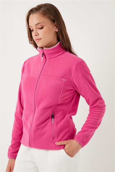 Slim Fit Anti-Pilling Tüylenme Yapmayan Fermuarlı Cepli  Hırka Kadın Polar 5907002 PEMBE