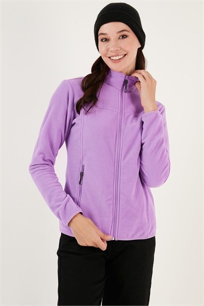 Slim Fit Anti-Pilling Tüylenme Yapmayan Fermuarlı Cepli  Hırka Kadın Polar 5907002 LİLA