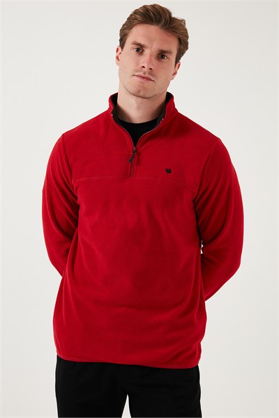 Slim Fit Anti-Pilling Tüylenme Yapmayan Bato Yaka Soğuk Geçirmez Şardonlu Erkek Polar 5906001 BORDO